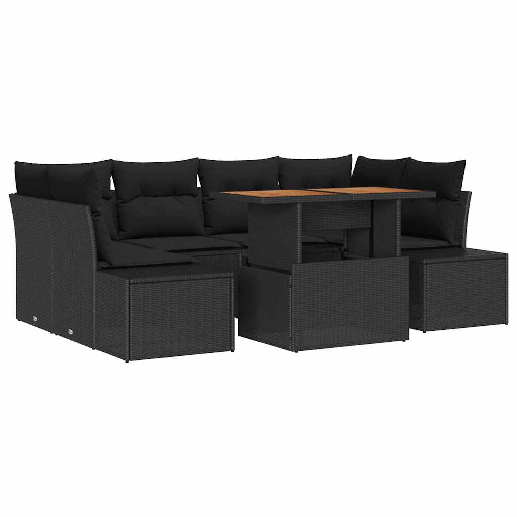 Kerti Kanapé Szett tárolóval 7 pcs Fekete Poli rattan