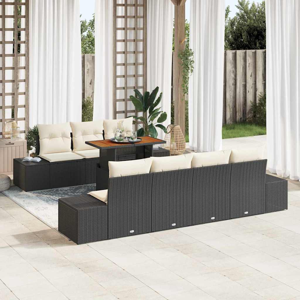 Kerti Kanapé Szett tárolóval 8 pcs Fekete Poli rattan