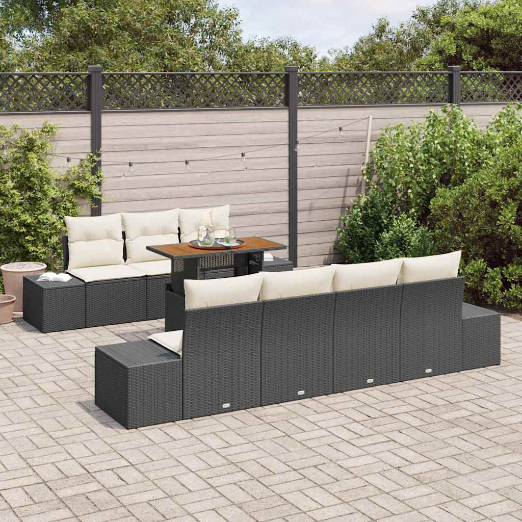 Kerti Kanapé Szett tárolóval 8 pcs Fekete Poli rattan