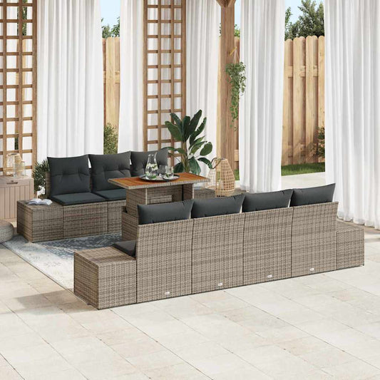 Kerti Kanapé Szett tárolóval 8 pcs Szürke Poli rattan