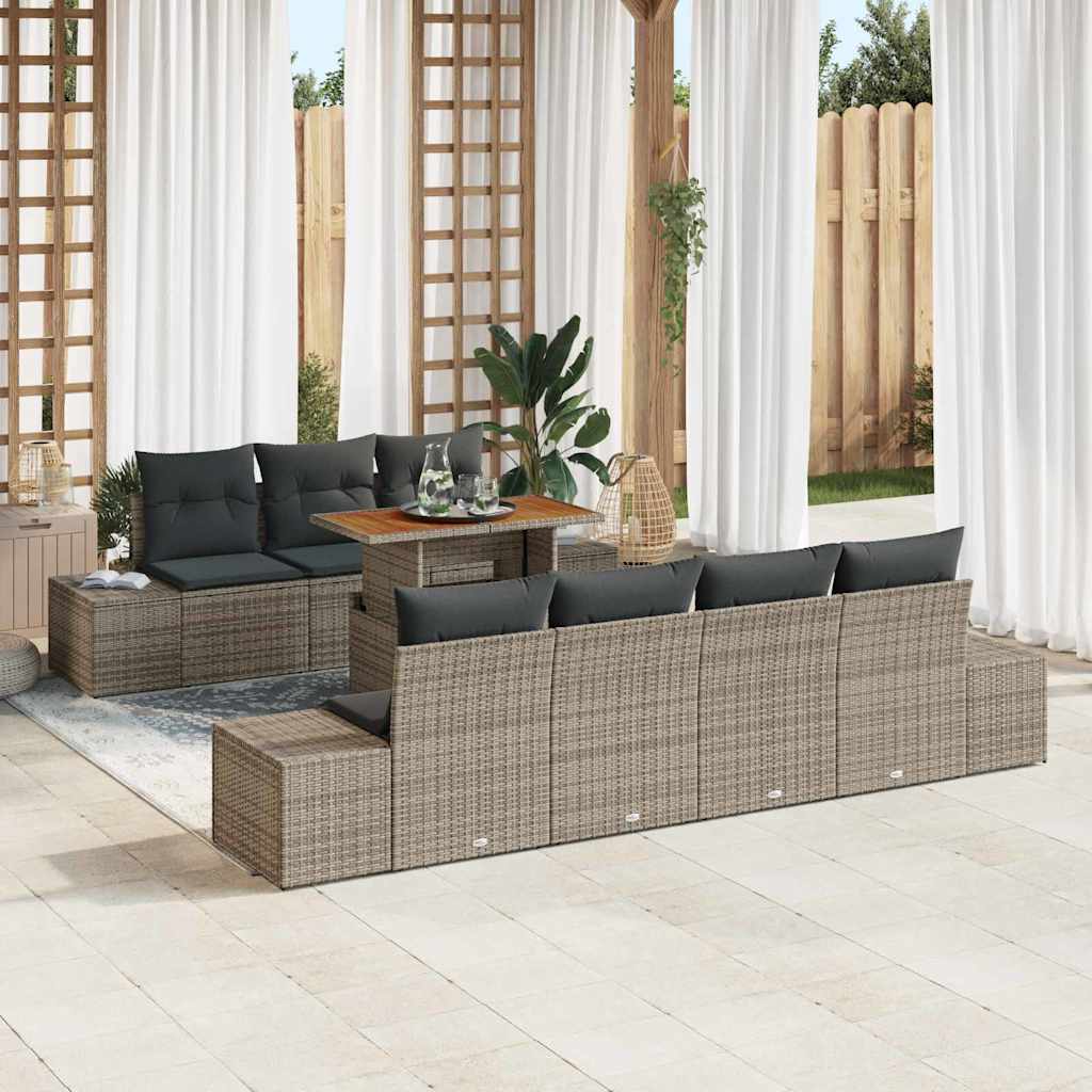Kerti Kanapé Szett tárolóval 8 pcs Szürke Poli rattan