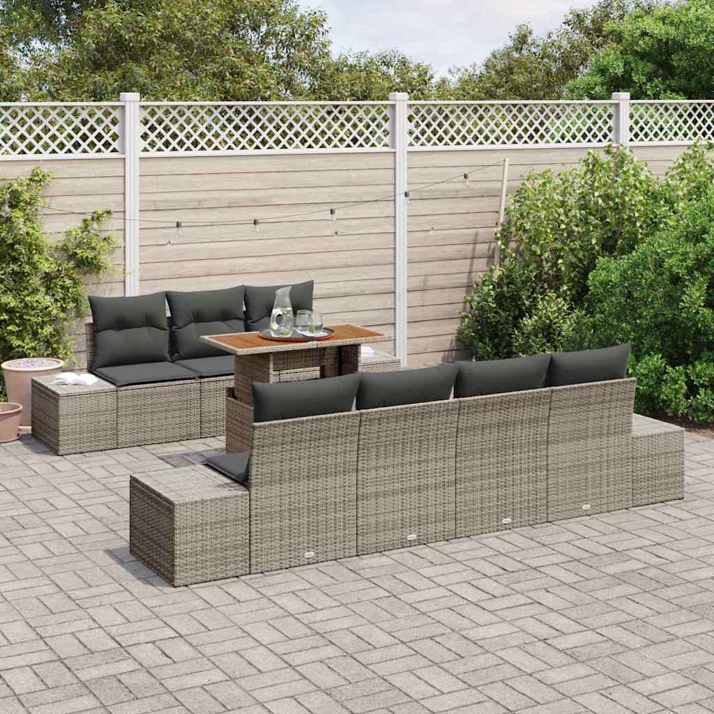 Kerti Kanapé Szett tárolóval 8 pcs Szürke Poli rattan