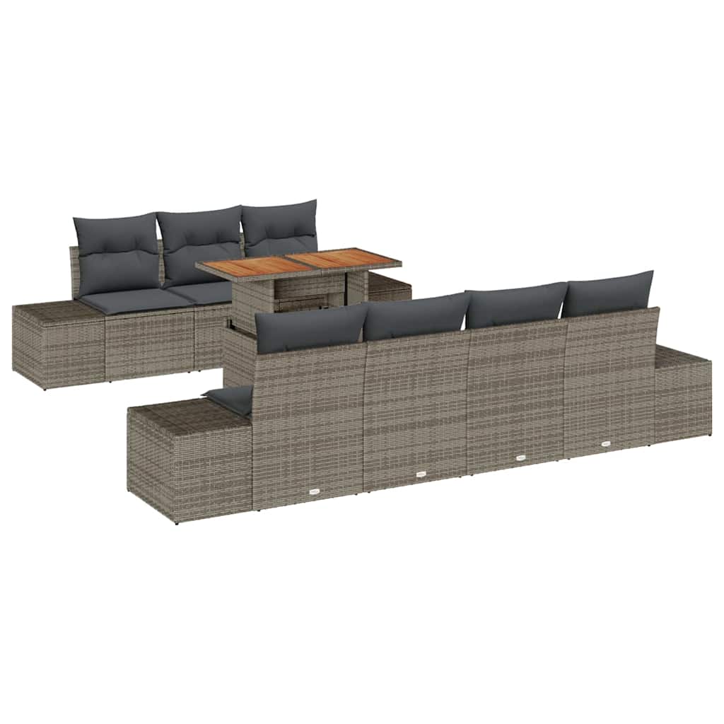 Kerti Kanapé Szett tárolóval 8 pcs Szürke Poli rattan
