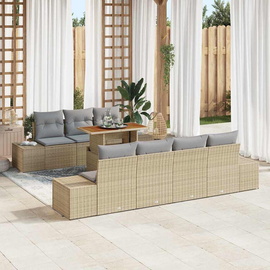 Kerti Kanapé Szett tárolóval 8 pcs Bézs Poli rattan