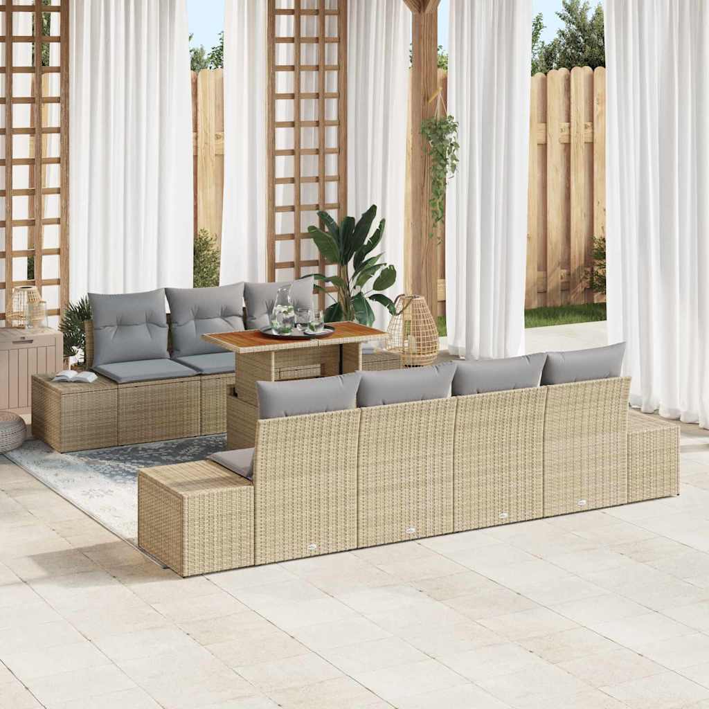 Kerti Kanapé Szett tárolóval 8 pcs Bézs Poli rattan