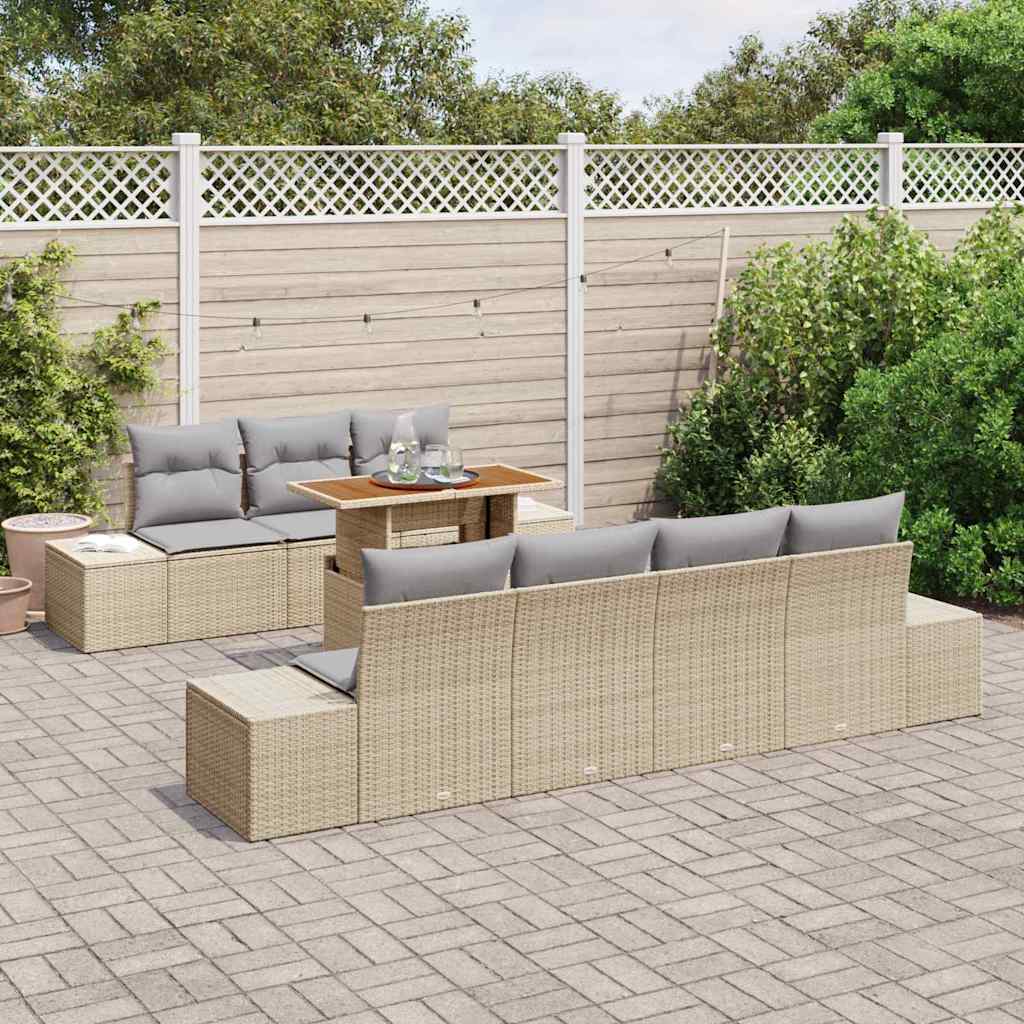 Kerti Kanapé Szett tárolóval 8 pcs Bézs Poli rattan