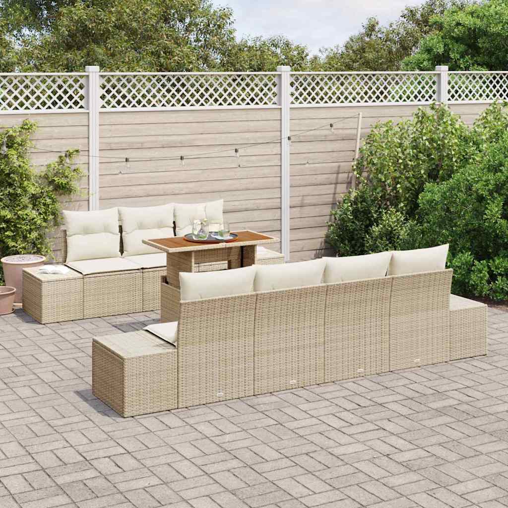 Kerti Kanapé Szett tárolóval 8 pcs Bézs Poli rattan