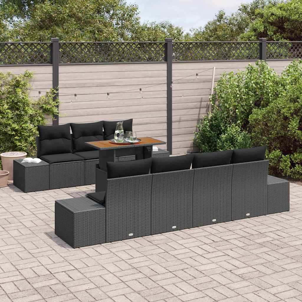 Kerti Kanapé Szett tárolóval 8 pcs Fekete Poli rattan
