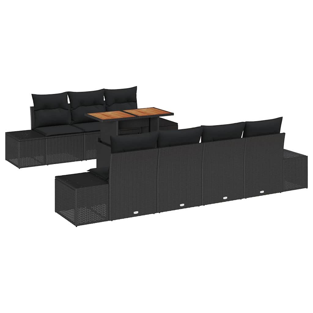 Kerti Kanapé Szett tárolóval 8 pcs Fekete Poli rattan