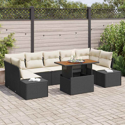 Kerti Kanapé Szett tárolóval 8 pcs Fekete Poli rattan