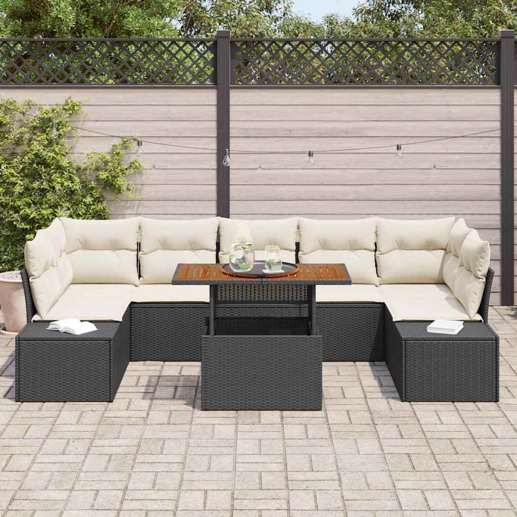 Kerti Kanapé Szett tárolóval 8 pcs Fekete Poli rattan
