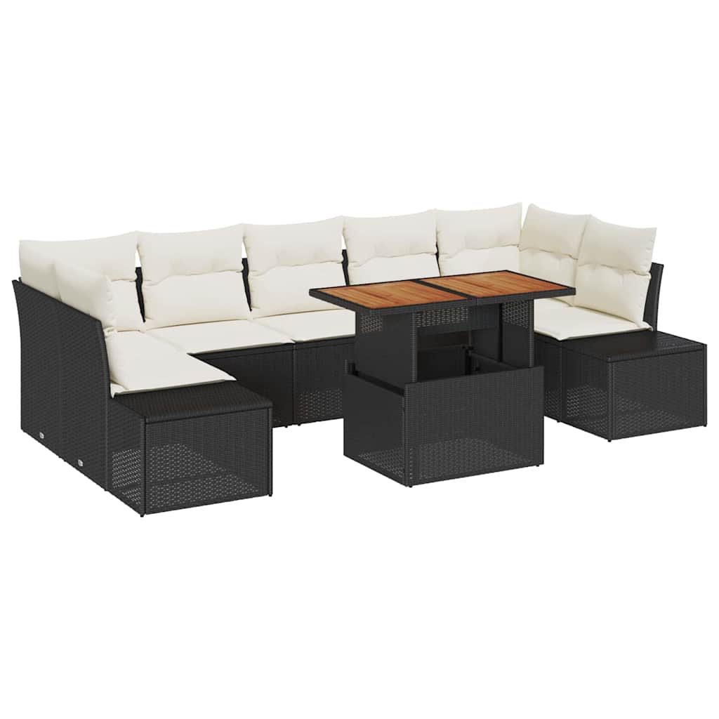 Kerti Kanapé Szett tárolóval 8 pcs Fekete Poli rattan