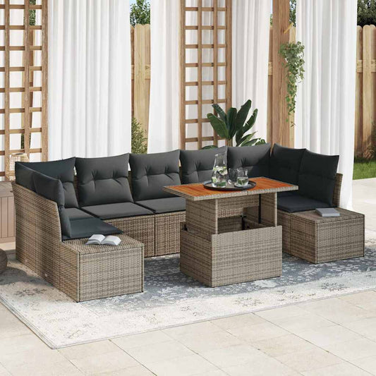 Kerti Kanapé Szett tárolóval 8 pcs Szürke Poli rattan