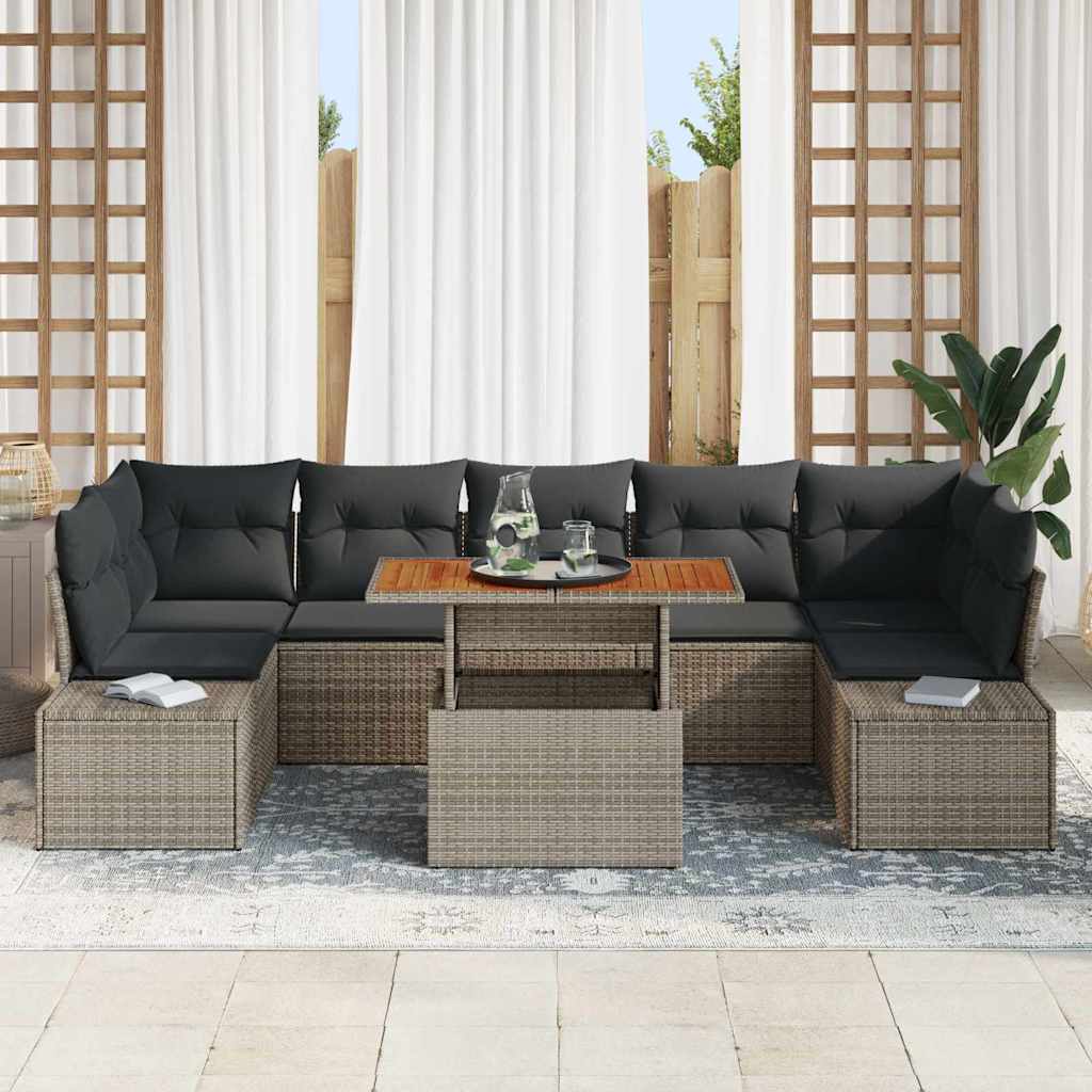 Kerti Kanapé Szett tárolóval 8 pcs Szürke Poli rattan