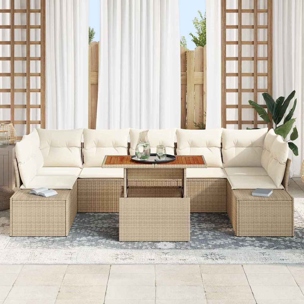 Kerti Kanapé Szett tárolóval 8 pcs Bézs Poli rattan