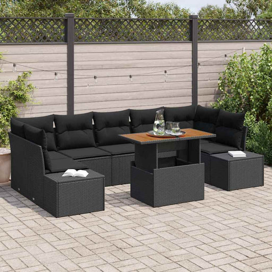 Kerti Kanapé Szett tárolóval 8 pcs Fekete Poli rattan