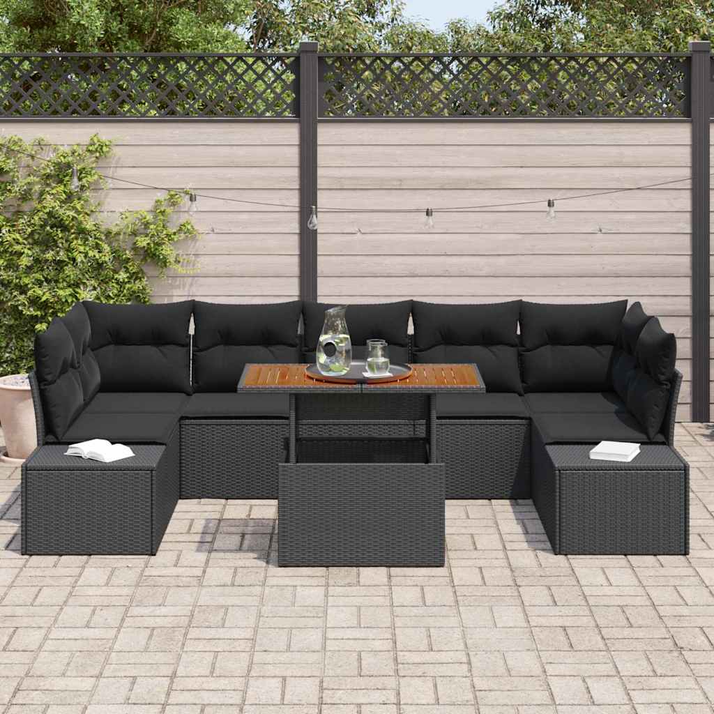 Kerti Kanapé Szett tárolóval 8 pcs Fekete Poli rattan