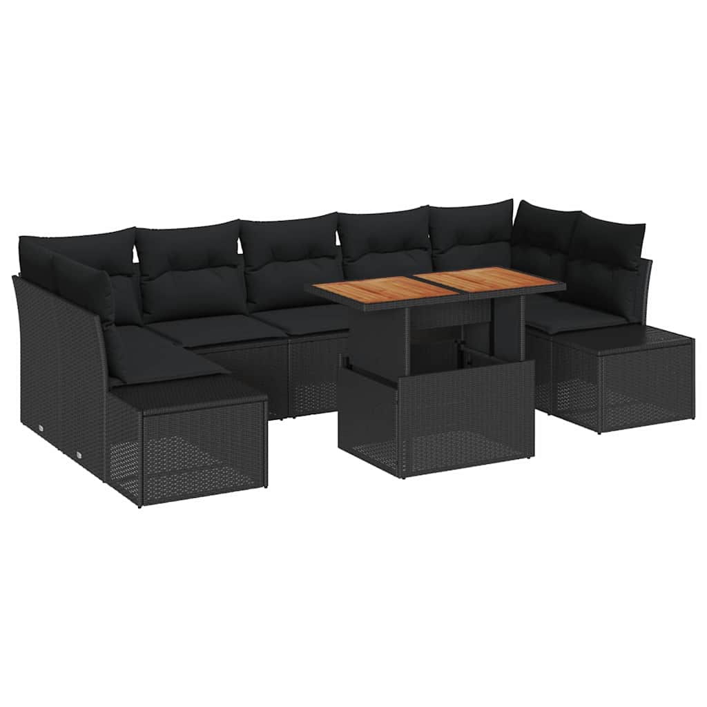 Kerti Kanapé Szett tárolóval 8 pcs Fekete Poli rattan