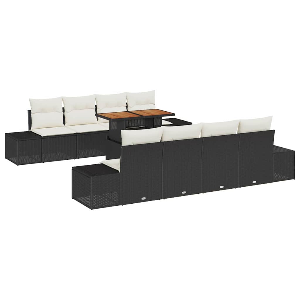 Kerti Kanapé Szett tárolóval 9 pcs Fekete Poli rattan