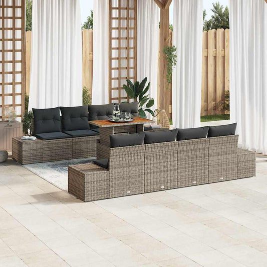Kerti Kanapé Szett tárolóval 9 pcs Szürke Poli rattan