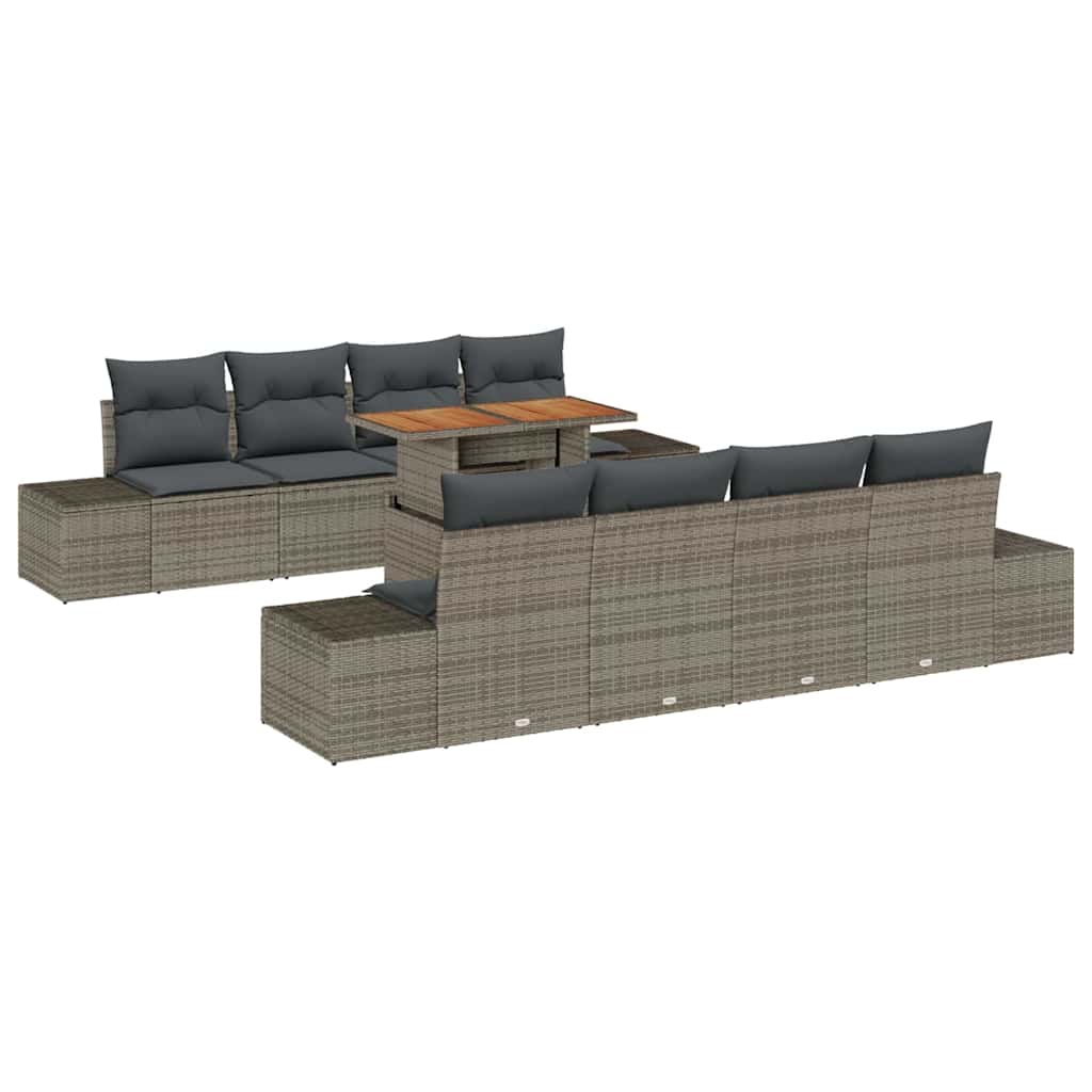 Kerti Kanapé Szett tárolóval 9 pcs Szürke Poli rattan
