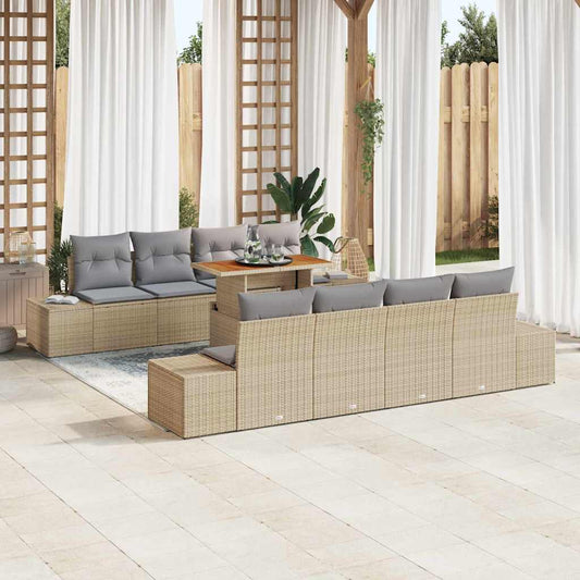Kerti Kanapé Szett tárolóval 9 pcs Bézs Poli rattan