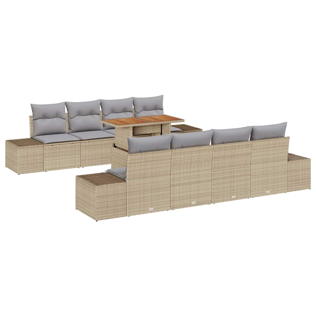 Kerti Kanapé Szett tárolóval 9 pcs Bézs Poli rattan