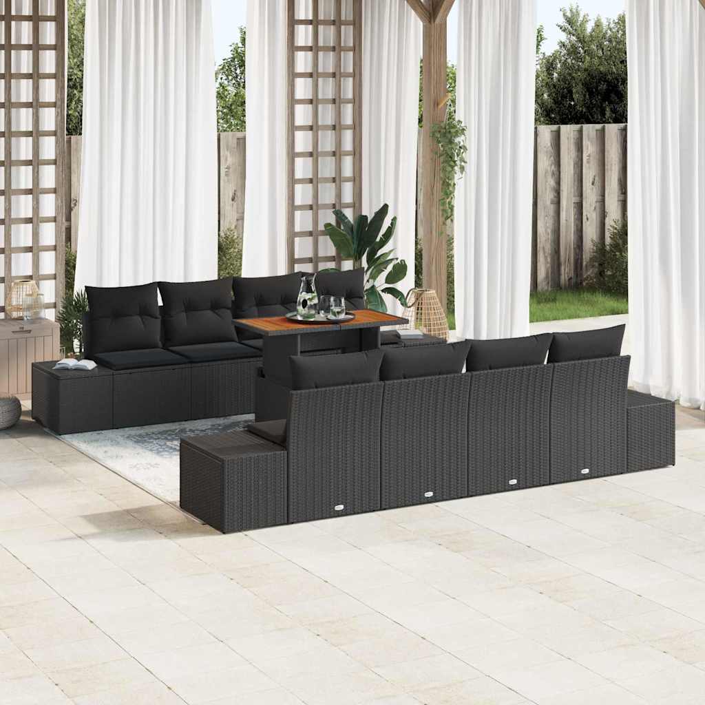 Kerti Kanapé Szett tárolóval 9 pcs Fekete Poli rattan