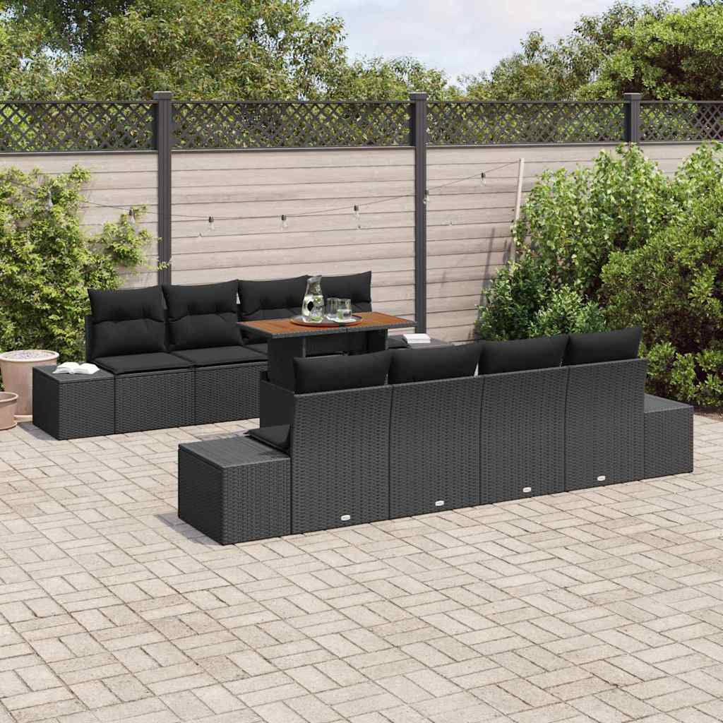 Kerti Kanapé Szett tárolóval 9 pcs Fekete Poli rattan
