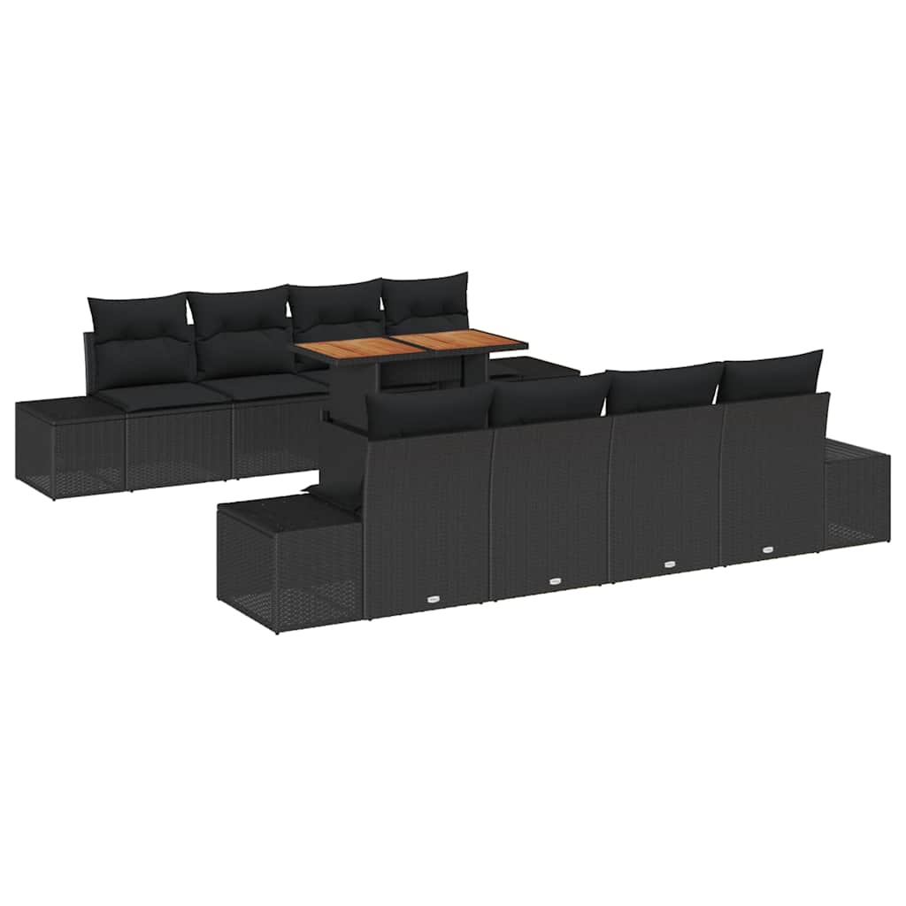 Kerti Kanapé Szett tárolóval 9 pcs Fekete Poli rattan