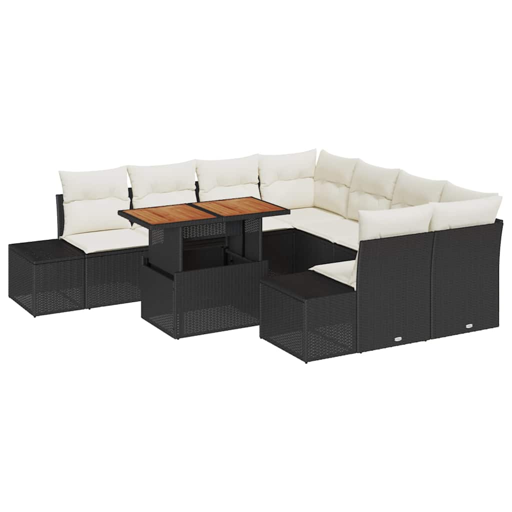 Kerti Kanapé Szett tárolóval 9 pcs Fekete Poli rattan