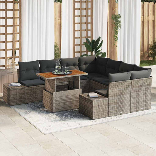 Kerti Kanapé Szett tárolóval 9 pcs Szürke Poli rattan