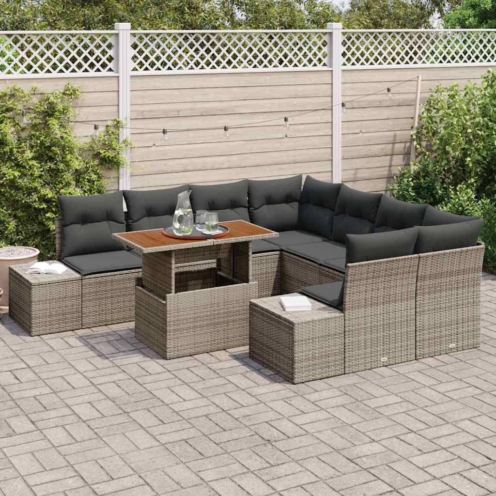 Kerti Kanapé Szett tárolóval 9 pcs Szürke Poli rattan