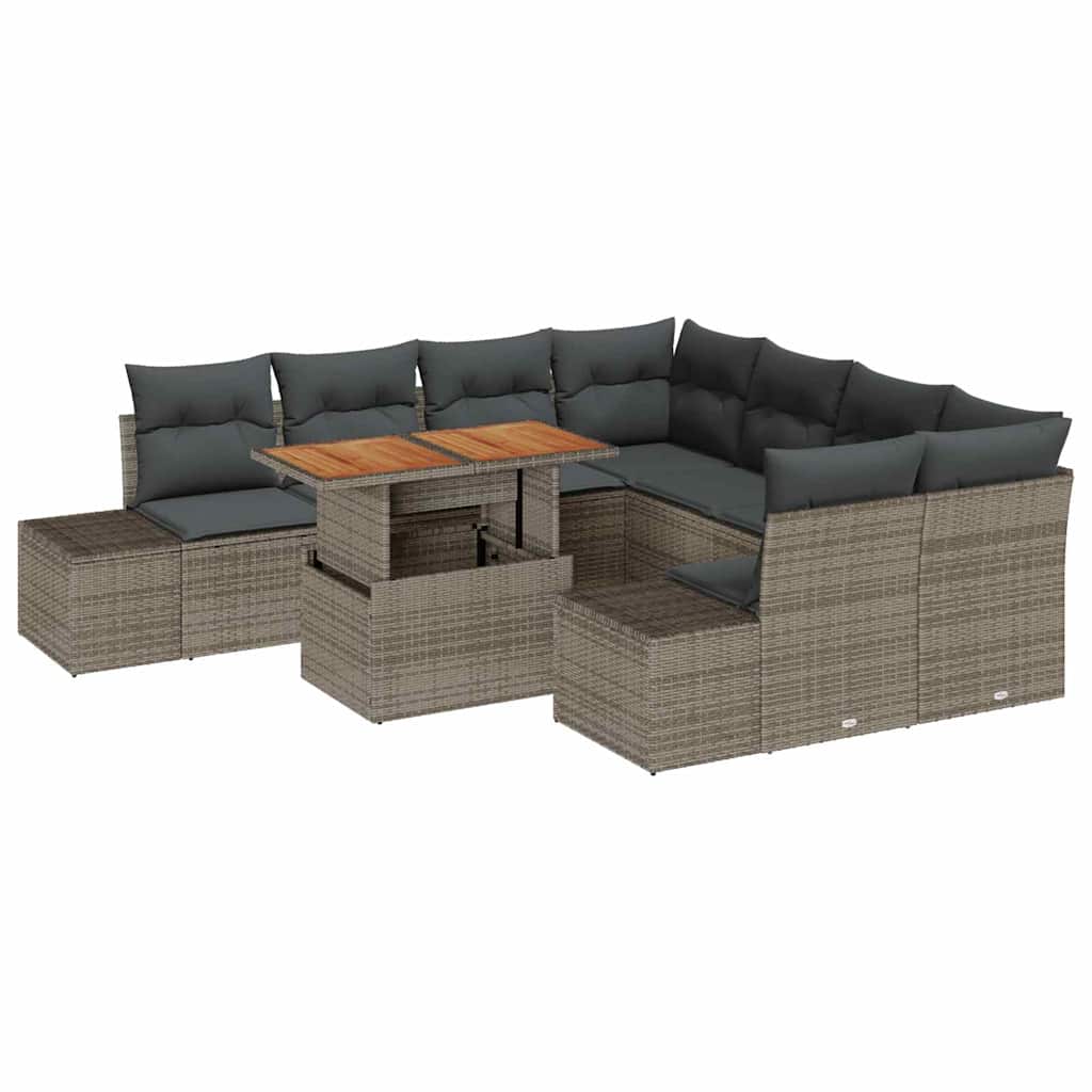 Kerti Kanapé Szett tárolóval 9 pcs Szürke Poli rattan