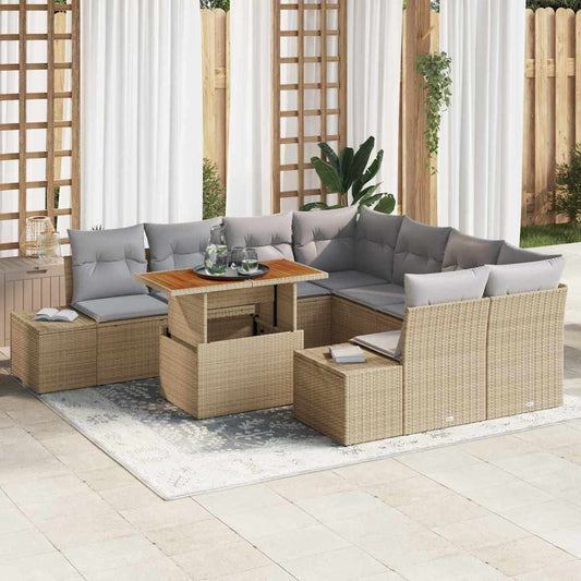 Kerti Kanapé Szett tárolóval 9 pcs Bézs Poli rattan