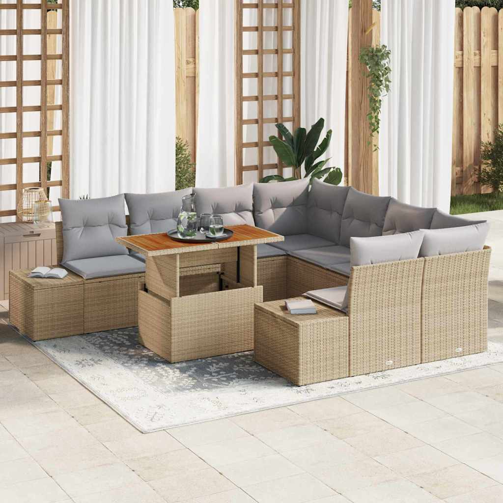 Kerti Kanapé Szett tárolóval 9 pcs Bézs Poli rattan