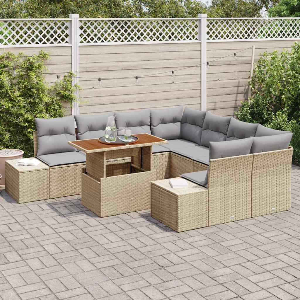 Kerti Kanapé Szett tárolóval 9 pcs Bézs Poli rattan