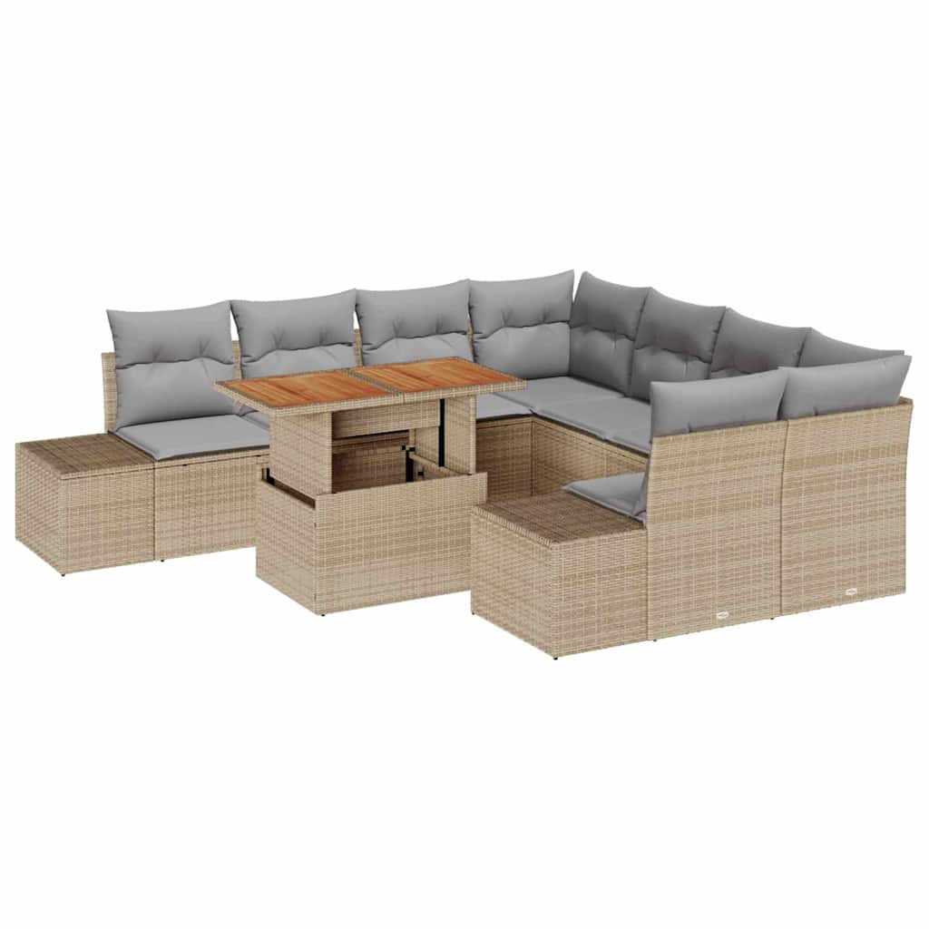 Kerti Kanapé Szett tárolóval 9 pcs Bézs Poli rattan