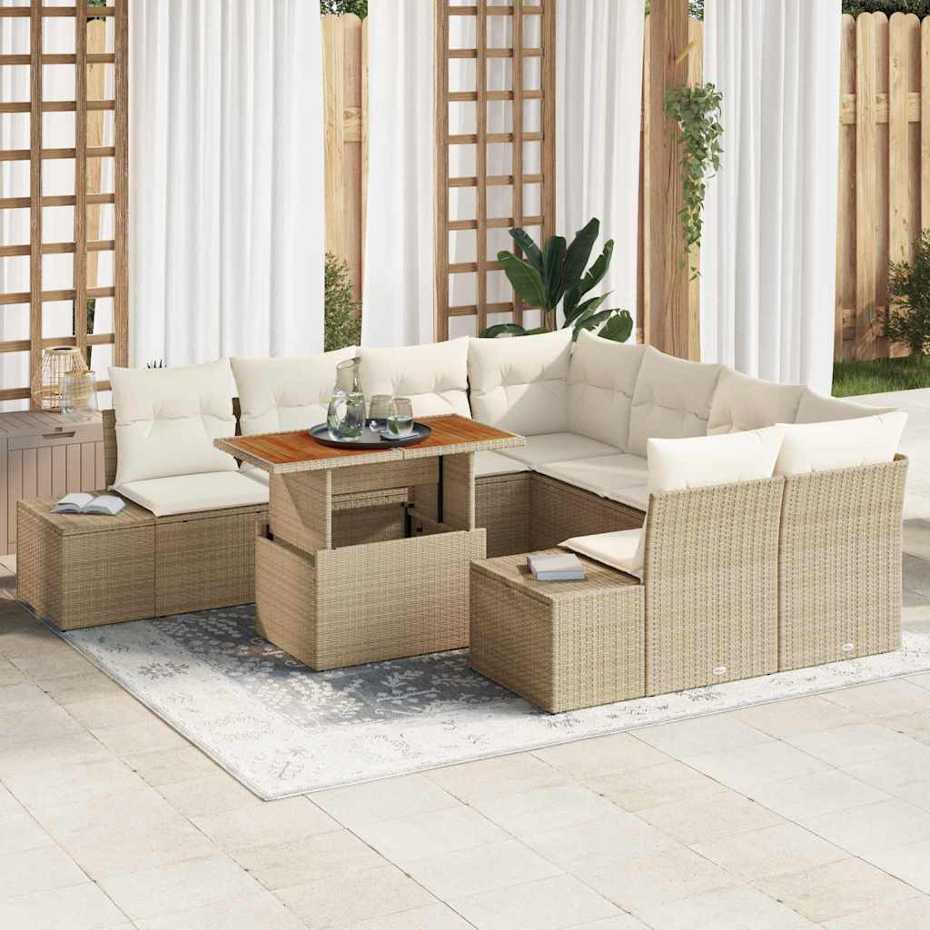 Kerti Kanapé Szett tárolóval 9 pcs Bézs Poli rattan