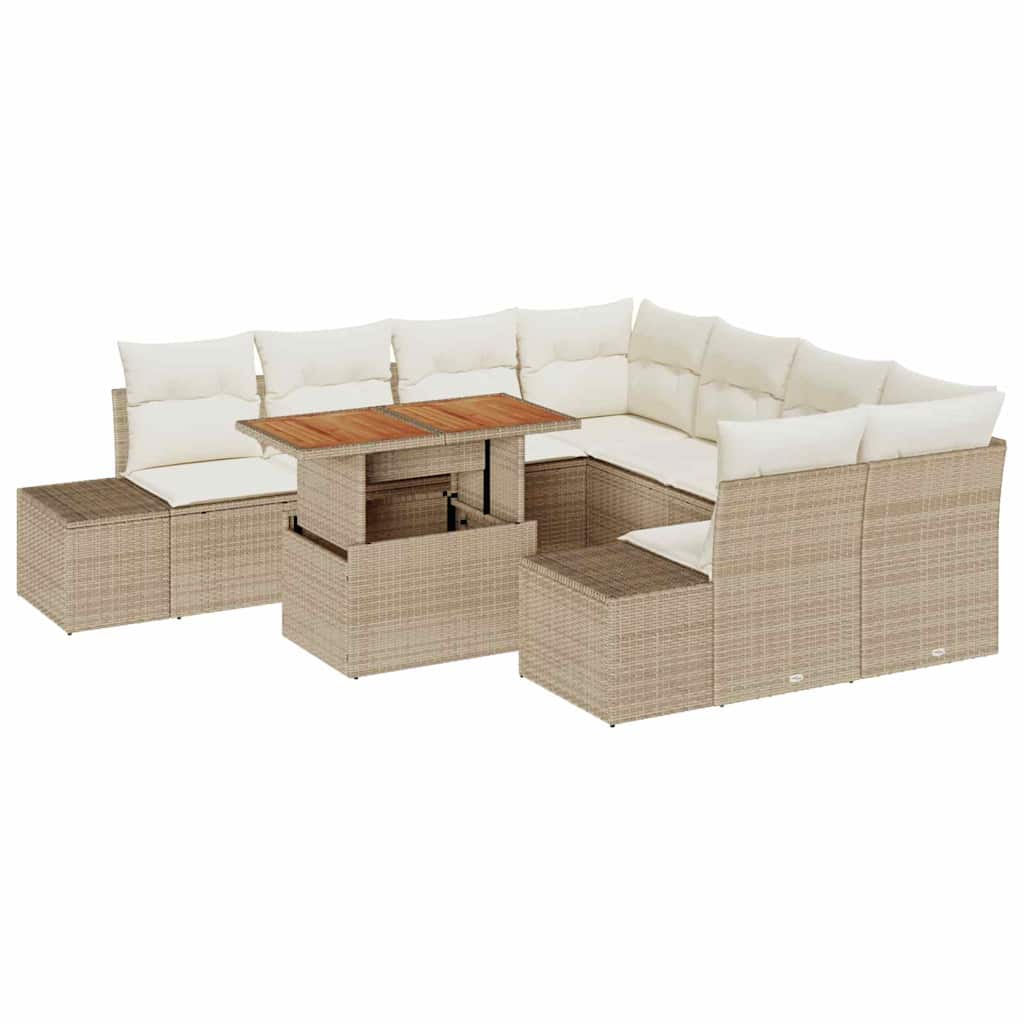 Kerti Kanapé Szett tárolóval 9 pcs Bézs Poli rattan