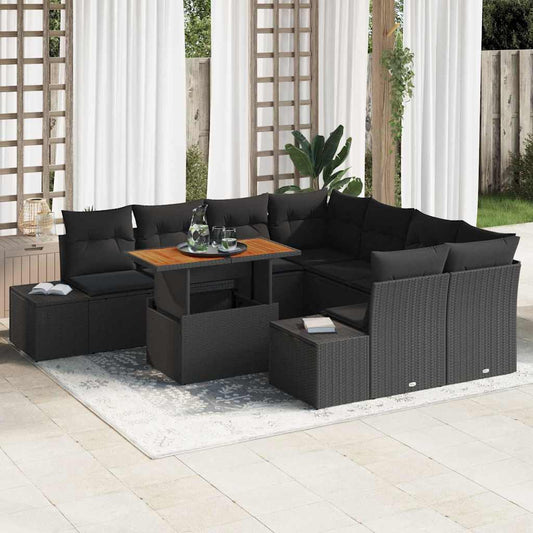 Kerti Kanapé Szett tárolóval 9 pcs Fekete Poli rattan