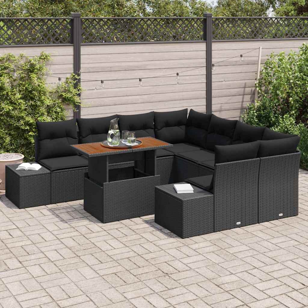 Kerti Kanapé Szett tárolóval 9 pcs Fekete Poli rattan