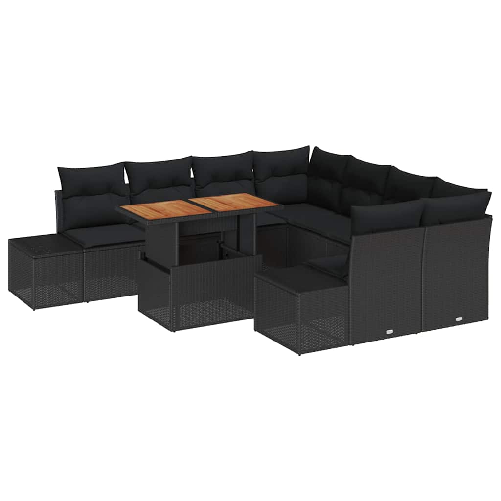 Kerti Kanapé Szett tárolóval 9 pcs Fekete Poli rattan