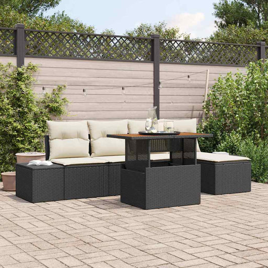 Kerti Kanapé Szett tárolóval 6 pcs Fekete Poli rattan