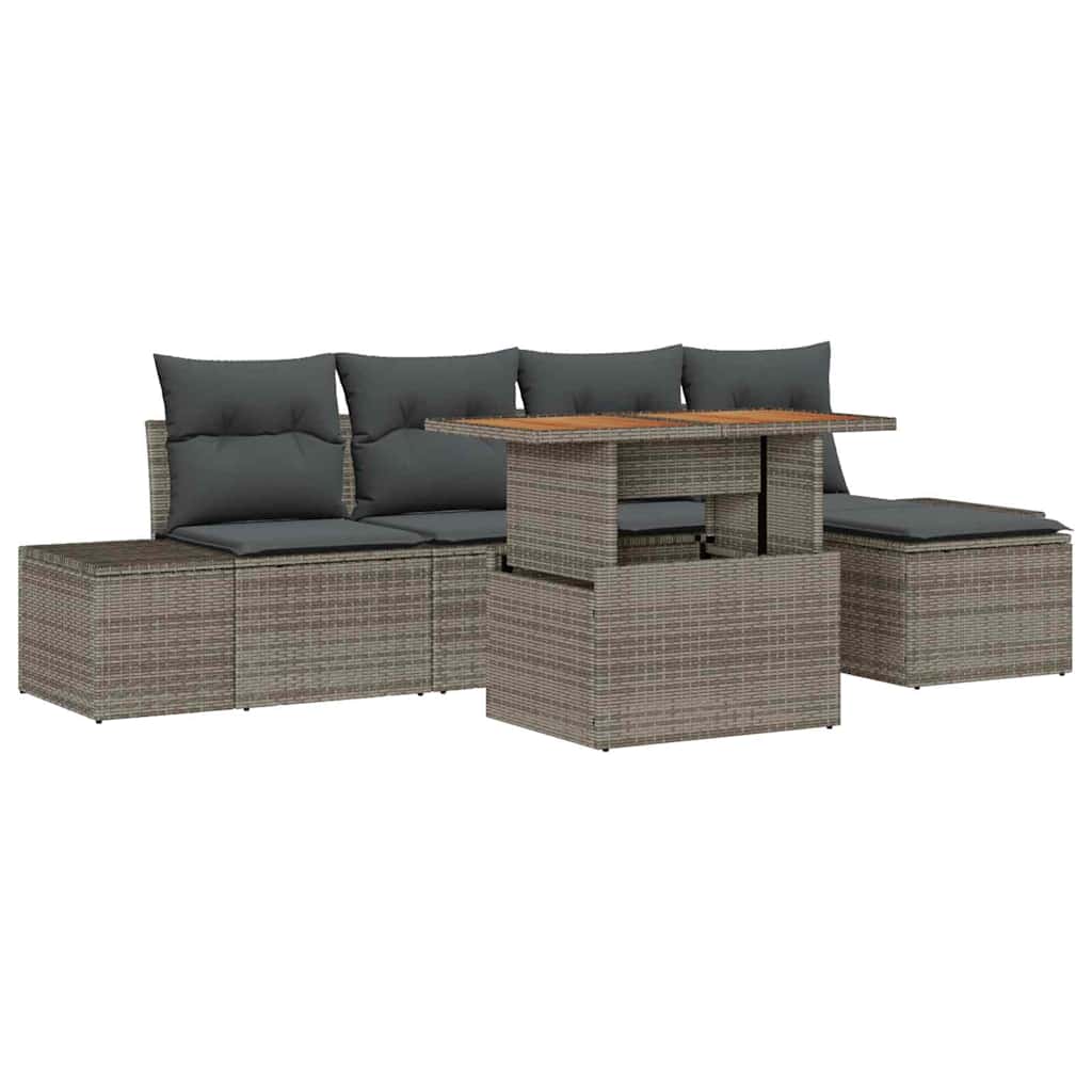 Kerti Kanapé Szett tárolóval 6 pcs Szürke Poli rattan