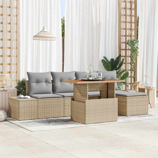 Kerti Kanapé Szett tárolóval 6 pcs Bézs Poli rattan