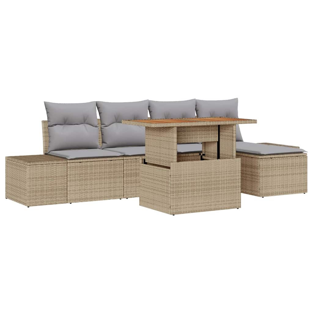 Kerti Kanapé Szett tárolóval 6 pcs Bézs Poli rattan