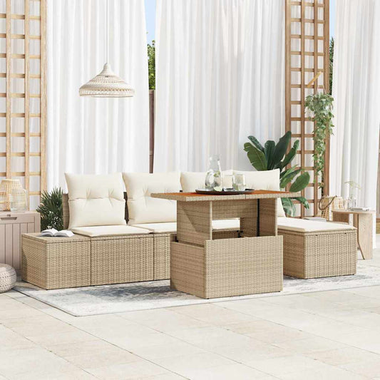 Kerti Kanapé Szett tárolóval 6 pcs Bézs Poli rattan