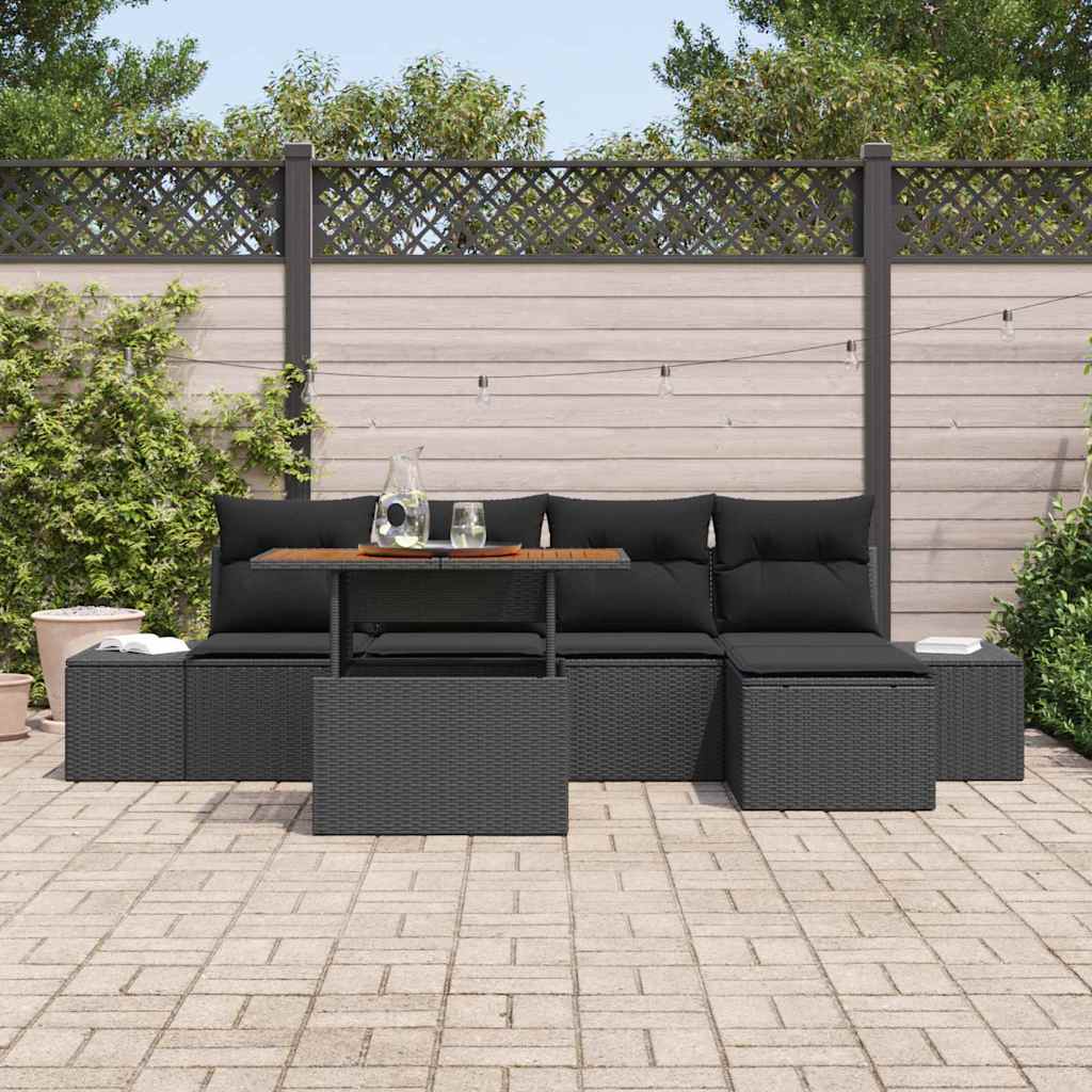 Kerti Kanapé Szett tárolóval 6 pcs Fekete Poli rattan