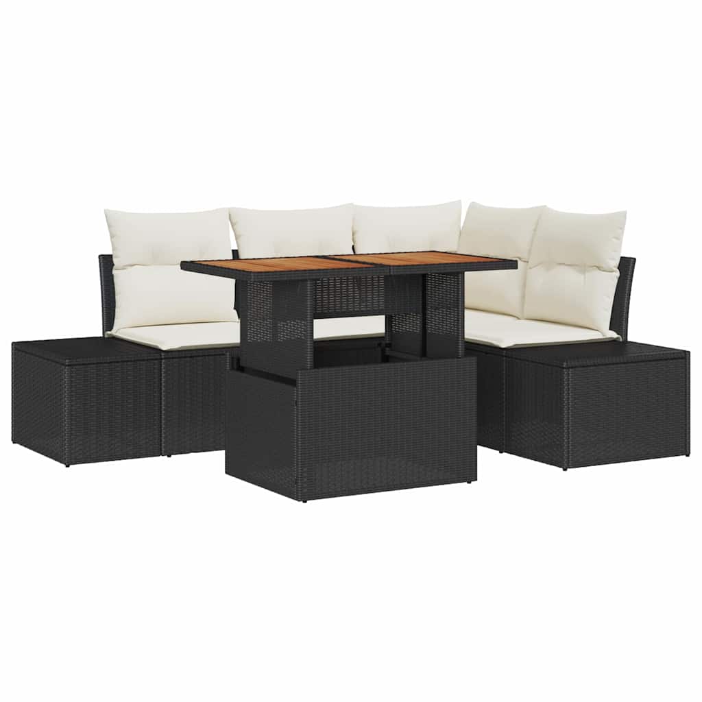 Kerti Kanapé Szett tárolóval 5 pcs Fekete Poli rattan